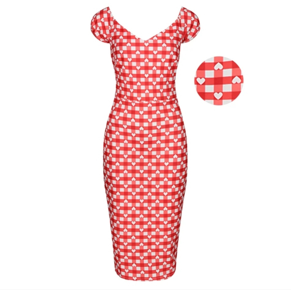 VINTAGE CHIC retro red heart gingham wiggle dress 12